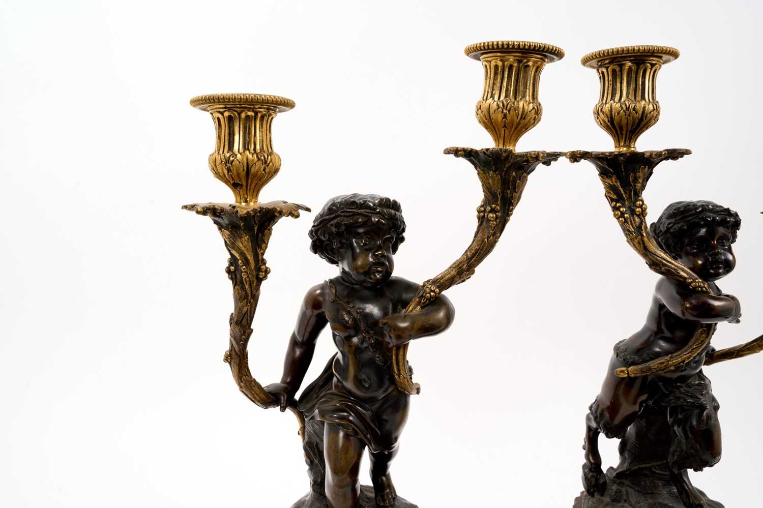 Good pair of 19th century bronze and ormolu cherub and fawn candelabra after Clodion - Image 2 of 9