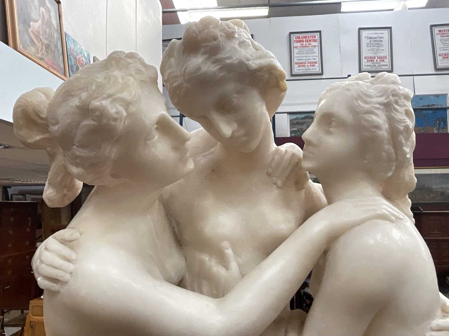 19th century carved alabaster sculpture of the three graces - Image 5 of 12