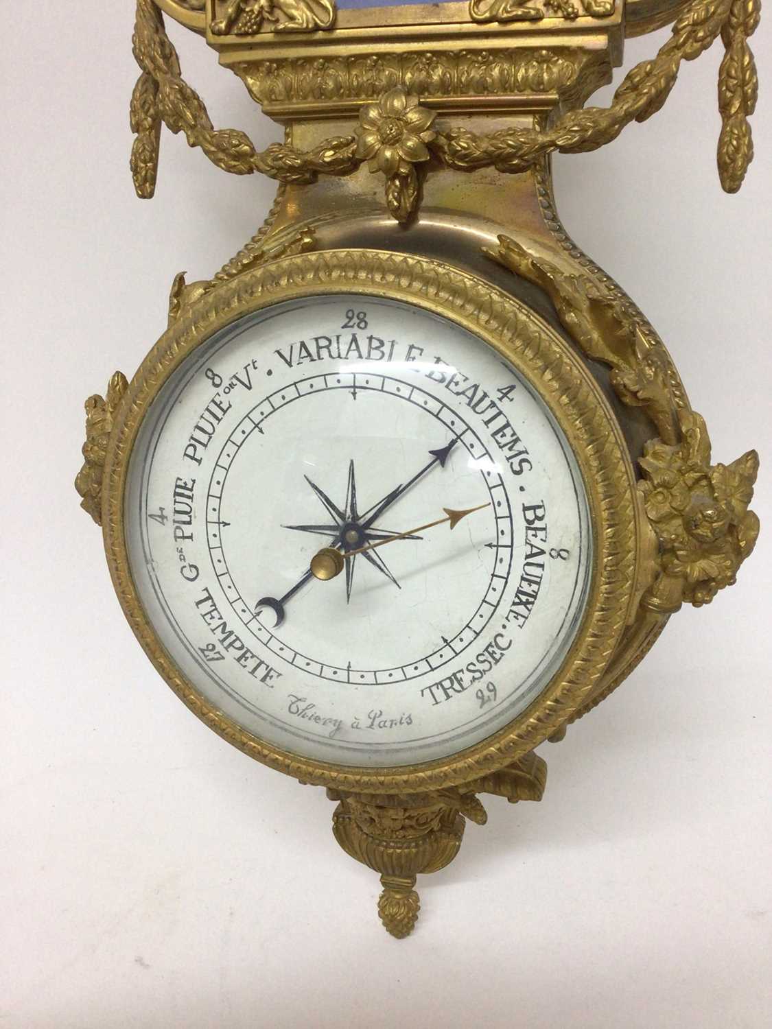 Ornate 19th century French ormolu and porcelain mounted barometer, later painted dial, signed Thierr - Image 2 of 8