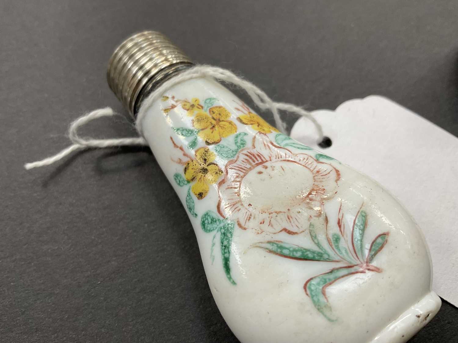 George III milk glass scent bottle, titled and dated IR 1773 - Image 5 of 7