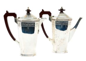 Pair of silver Art Deco style coffee and hot milk pots