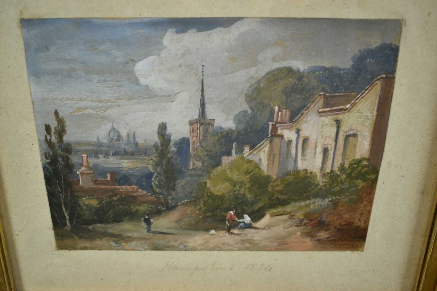Manner of John Constable (1776-1837) bodycolour on paper inscribed 'Hampstead 1834', 13.5cm x 18.5cm - Image 3 of 4