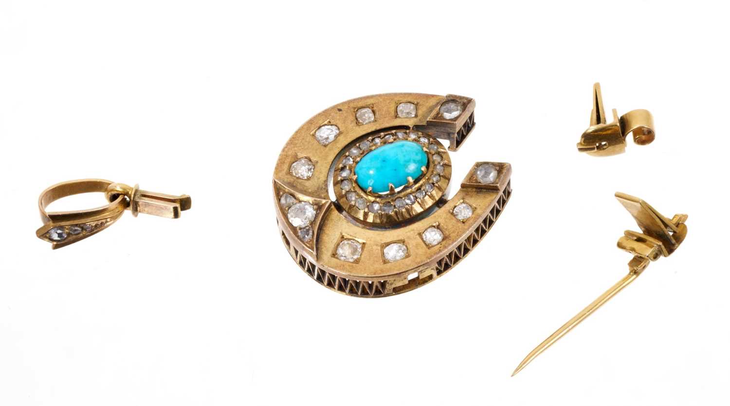 Late 19th century diamond and turquoise pendant brooch with detachable fittings - Image 3 of 3