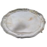 Large silver tray with pie crust border.