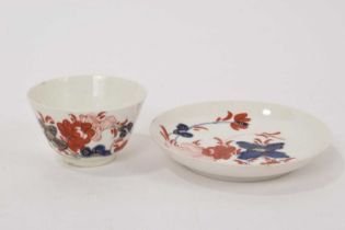 Bow tea bowl and saucer, painted in Imari style, circa 1755