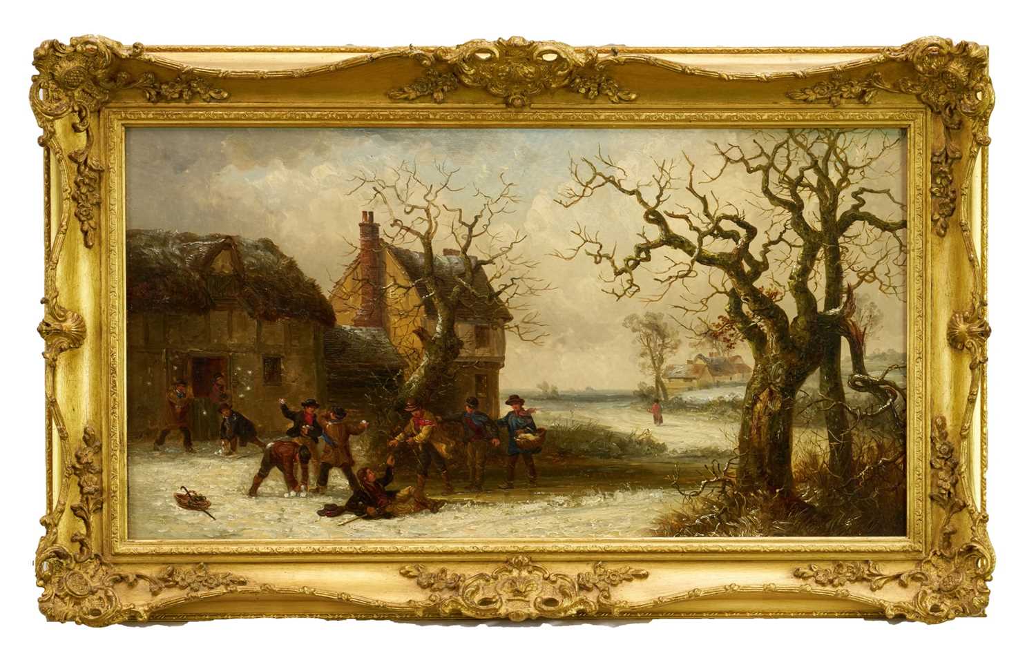 Thomas Smythe (1825-1906) oil on panel - The Snowball Fight, apparently unsigned, 30cm x 54.5cm, in