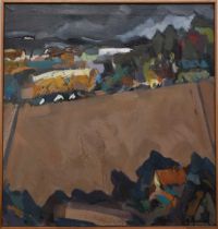 Lynn Bushell (b.1946) oil on canvas - Autumn Landscape, signed, 85cm x 80cm, framed