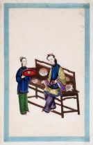 Album of antique Chinese rice paper paintings showing the production of silk