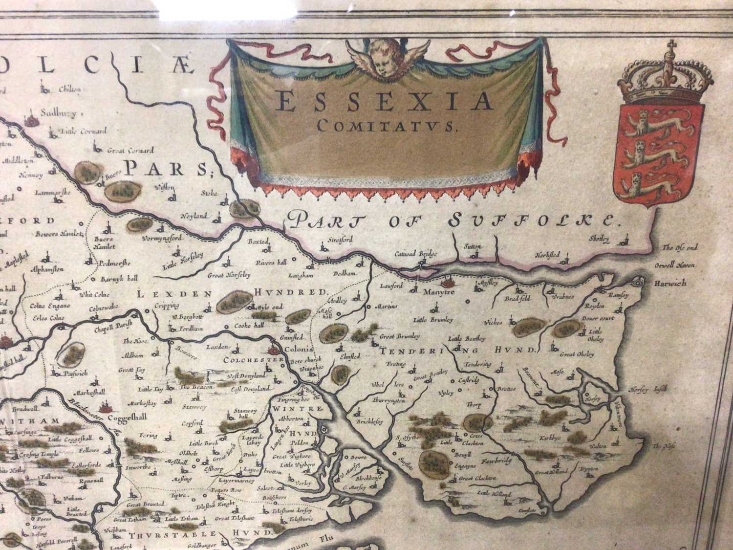 Johannes Blaeu: 17th century hand tinted engraved map of Essex - Image 3 of 6