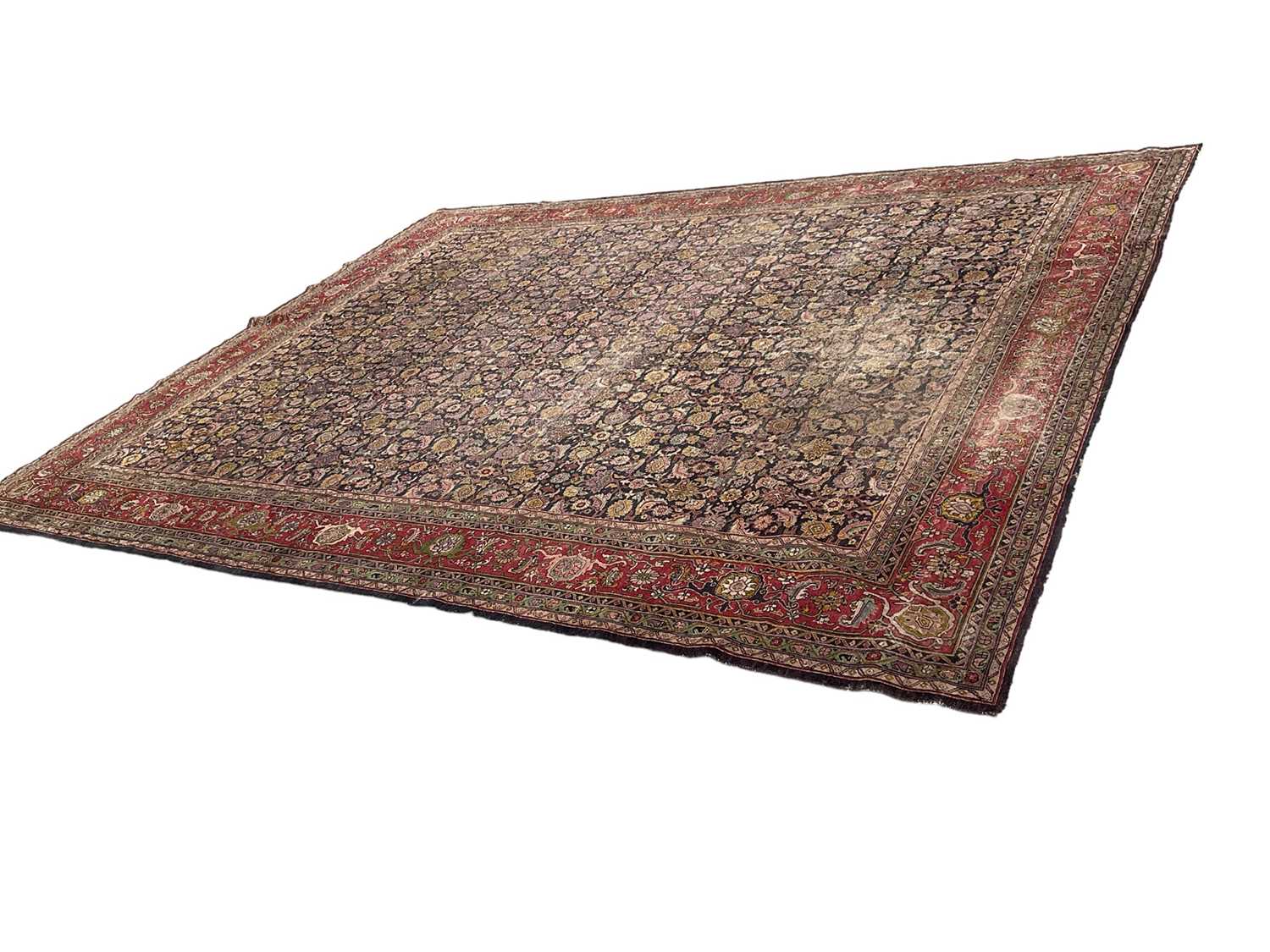 Good early Persian Bijar carpet, with allover floral knotwork on midnight blue ground, 400 x 300cm