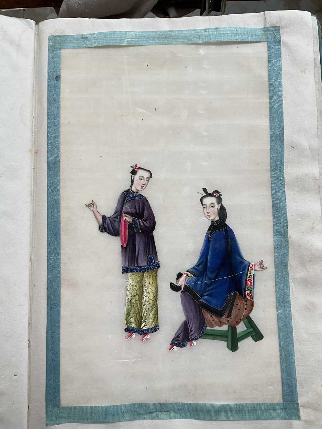 Album of antique Chinese rice paper paintings showing the production of silk - Image 11 of 27