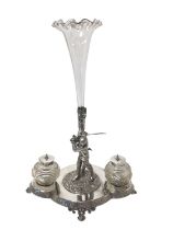 Golfing interest- Edwardian novelty silver plated combination inkstand and epergne