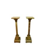 Pair of Victorian alabaster and ormolu mounted pedestals with column supports on square bases