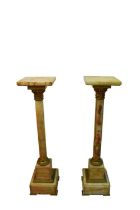 Pair of Victorian alabaster and ormolu mounted pedestals with column supports on square bases