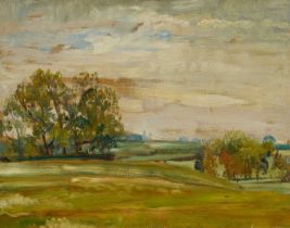 Amy Watt (1900-1956) oil on panel, Sketch - View at Dedham, 31 x 39cm