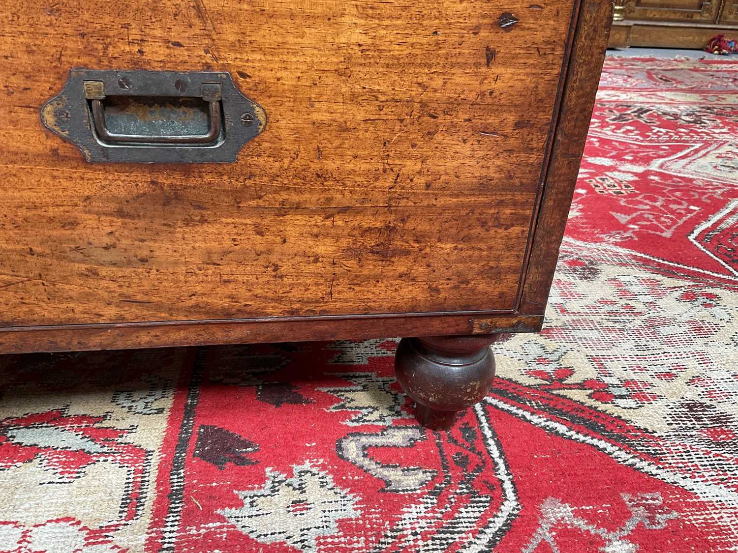 Victorian mahogany and brass bound secretaire campaign chest, in two parts - Image 10 of 10