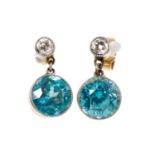 Pair of Edwardian blue zircon and diamond pendant earrings