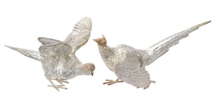 Pair of silver pheasant table ornaments