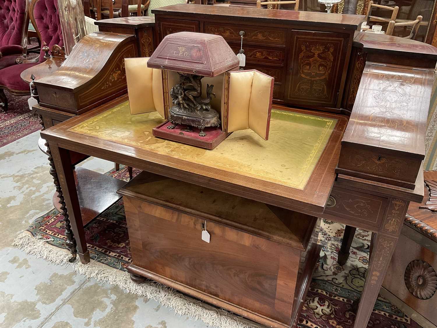 Edwardian mahogany and marquetry Carlton House desk - Image 26 of 27