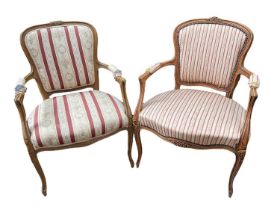 Pair of French beech open armchairs