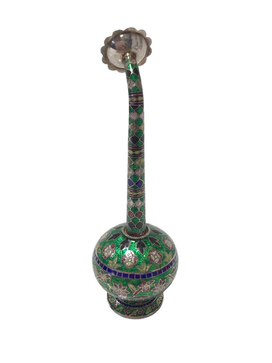 Middle Eastern silver and enamel rose water sprinkler, 17cm in overall height - Image 3 of 4