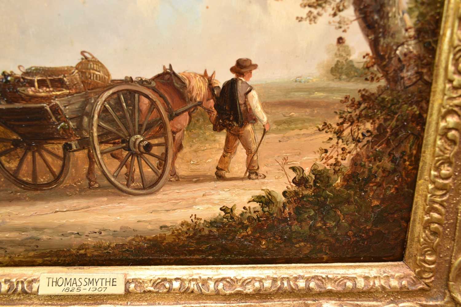 Thomas Smythe (1825-1906) oil on panel - Family Group and a wagon in a lane, signed, 25cm x 38cm, in - Image 6 of 7