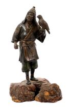 Japanese Meiji period bronze figure of a falconer