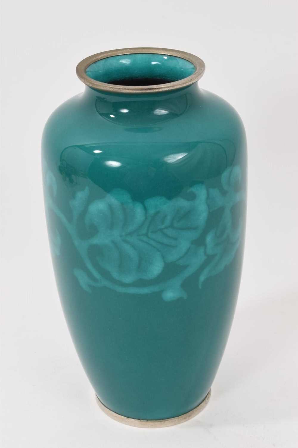 Japanese enamel green ground vase stamped Sato