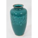 Japanese enamel green ground vase stamped Sato