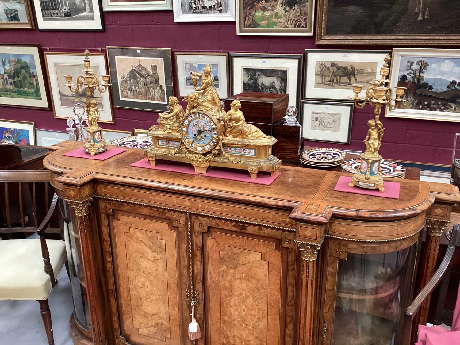 Fine quality large 19th century French ormolu clock garniture by Lerolle à Paris with Sèvres porcela - Image 21 of 26