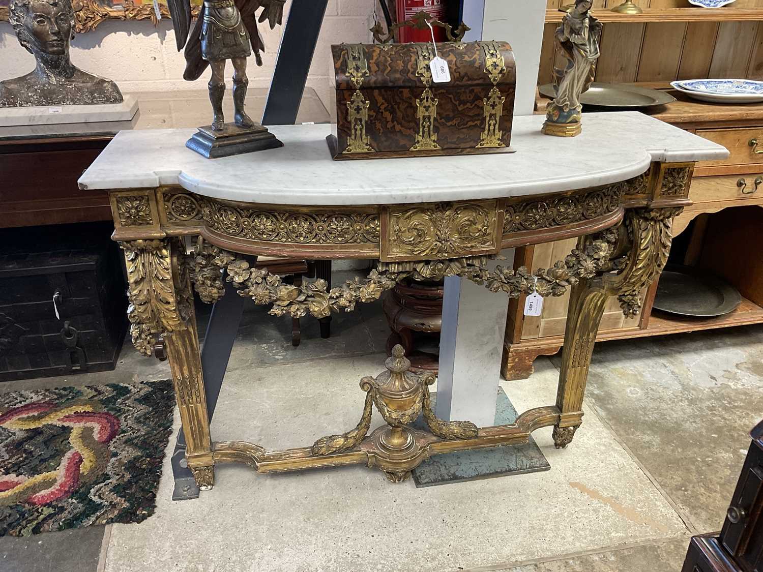 Fine quality 19th century French marble topped carved gilt console table, of shaped bowfront outline - Image 2 of 22