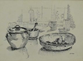 *Joan Warburton (1920-1996) pair of pen and ink drawings - Kitchen Still Life, signed and dated 1960