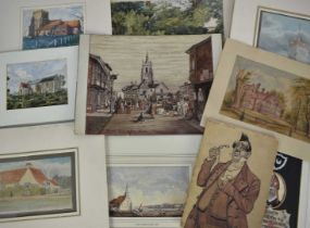 Group of English School, mostly 19th century watercolours to include: 'Alborough Church', Poslingfor