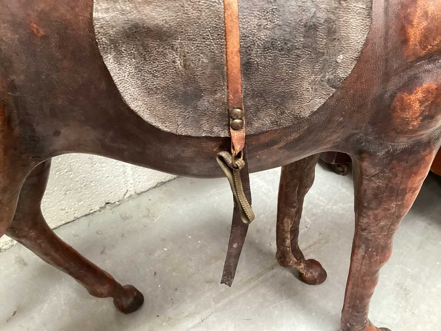 Large leather covered wooden horse in the style of Liberty - Image 10 of 10