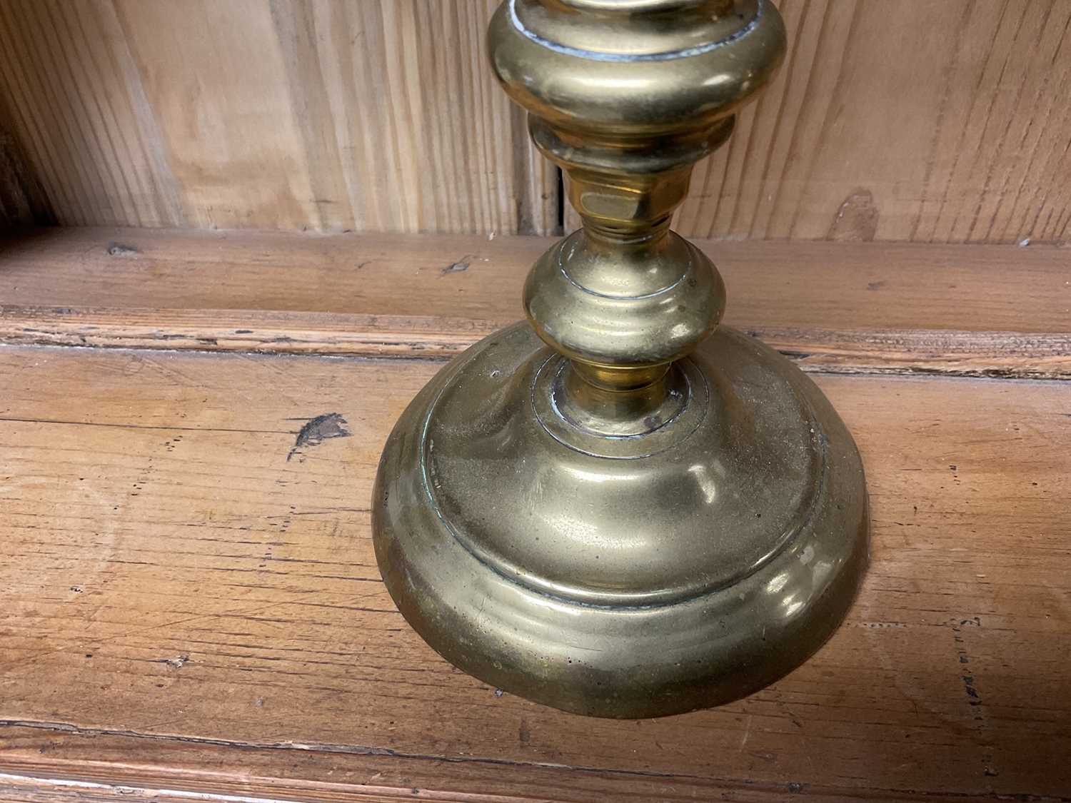 Pair of mid 18th century brass candlesticks and another pair. (4) - Image 11 of 12