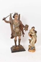 19th century continental gesso and polychrome painted figure of a saint, and another similar figure