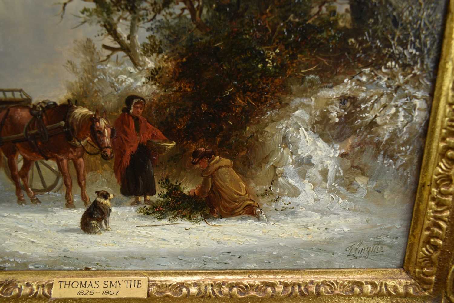 Thomas Smythe (1825-1906) oil on panel - Gathering Holly in a Snowcovered Lane, signed, 25.5cm x 38c - Image 6 of 11
