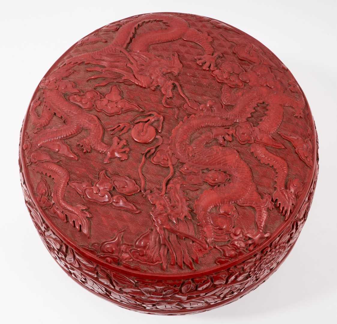 A Chinese box and cover decorated with dragons, Qianlong mark but later - Image 3 of 14