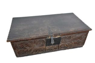 Carved oak bible box, dated 1686