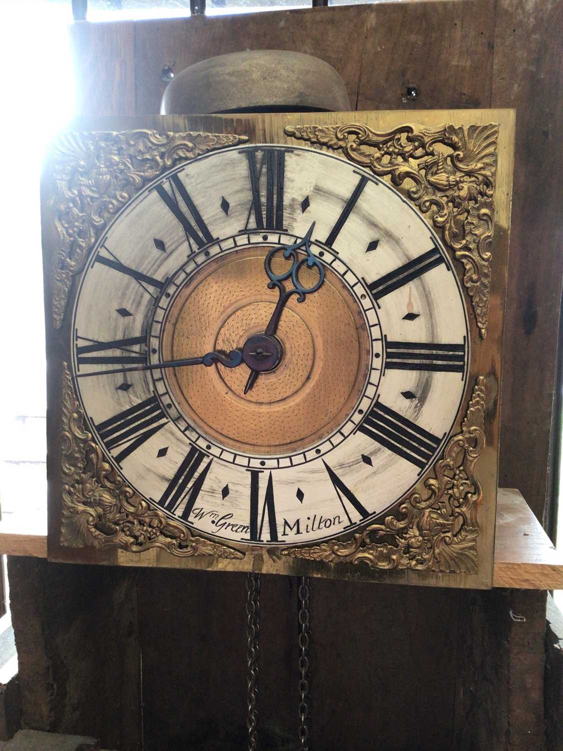 Early 18th century longcase clock by Wm. Green of Milton, 30 hour movement, with square dial, weight - Image 4 of 6