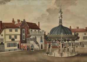 After George Frost, watercolour depiction of the Market Cross, Ipswich