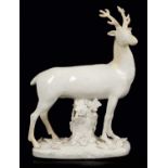 18th century white glazed porcelain figure of a stag