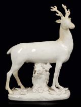 18th century white glazed porcelain figure of a stag