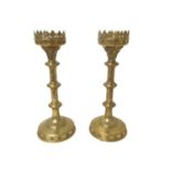 Pair of gothic brass alter candlesticks