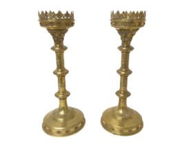 Pair of gothic brass alter candlesticks