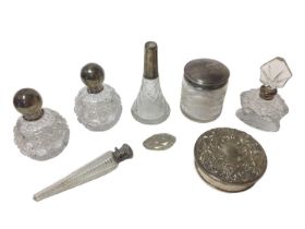 Pair of Victorian silver mounted cut glass "globe" scent bottles (Birmingham 1886) and other items