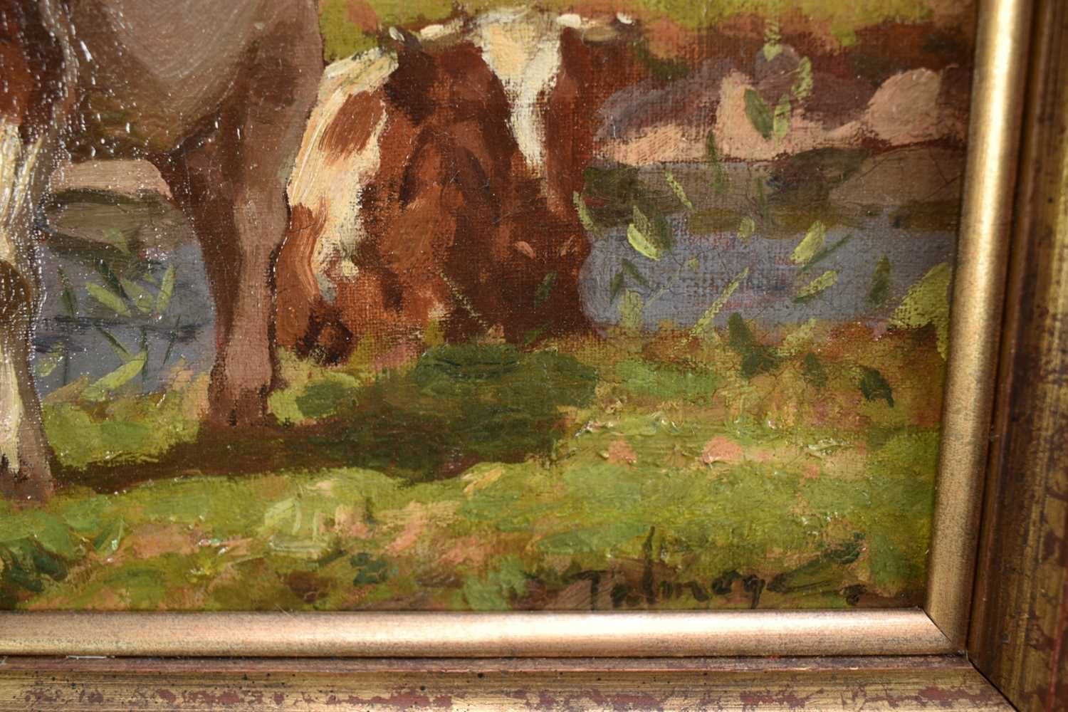 Algernon Mayow Talmage (1871-1939) oil on canvas - Cattle grazing beside the Stour at Dedham, signed - Image 3 of 13