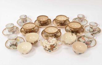 Japanese eggshell porcelain coffee cans and saucers and Japanese Satsuma pottery tea wares