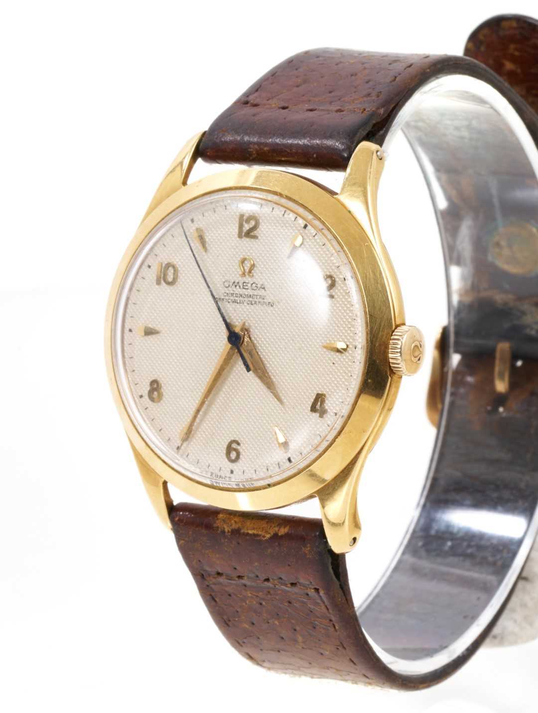 1950s Gentlemen's Omega 18ct gold wristwatch with manual-wind 283 calibre 17 jewel movement numbered - Image 2 of 10