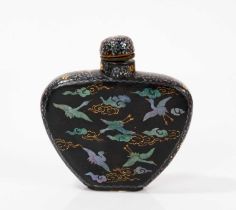 Japanese Meiji period lac burgaute metal inlaid heart shaped snuff bottle and stopper